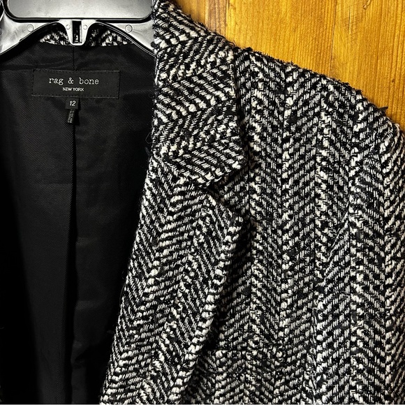 RAG & BONE Ames Linton Blazer Jacket Black White Herringbone Tweed Size 12 EUC - Picture 8 of 16